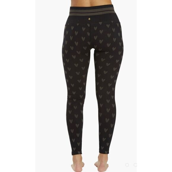 Spiritual Gangster Love Sculpt Black‎ Jacquard Gray Hearts 7/8 Leggings - Picture 1 of 7